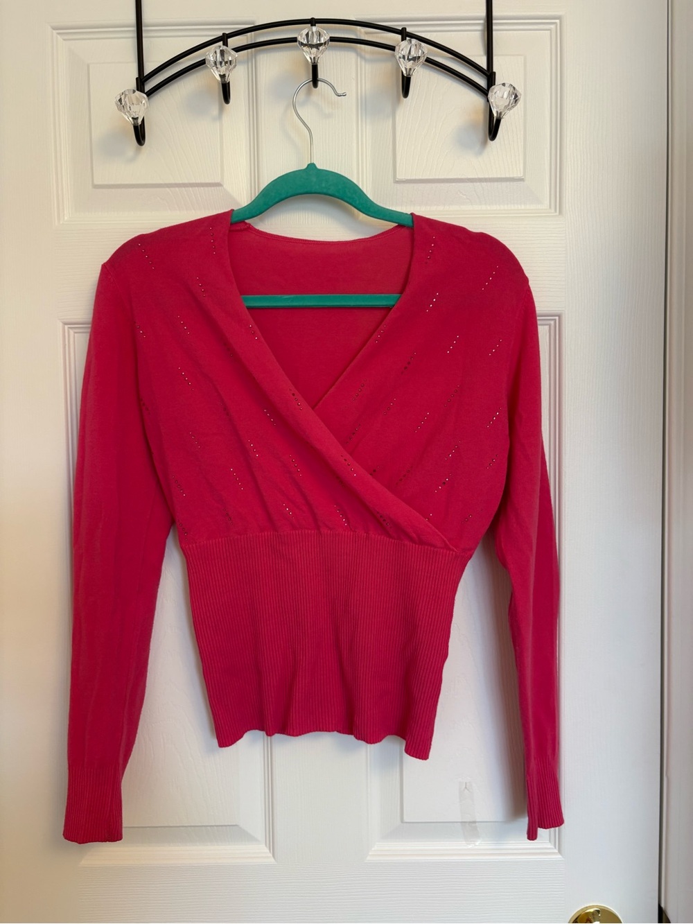 Fuchsia Sparkle Wrap-Style Long Sleeve Sweater